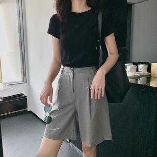 Plain High-waist Loose-fit Wide-leg Shorts