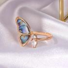 Shell Rhinestone Butterfly Open Ring 7759 - 01 - Gold - One Size