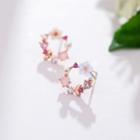 Faux Pearl Alloy Flower Hoop Earring 1 Pair - 925 Silver Needle - Rhinestone - Pink - One Size
