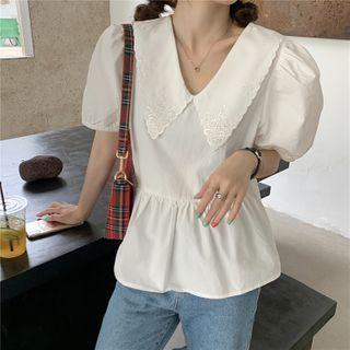 Panel Peter Pan Collar Puff-sleeve Shirt