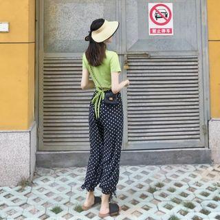 Plain Slim-fit T-shirt / Dot Cropped Pants