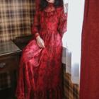 Long-sleeve Ruffle A-line Midi Cocktail Dress