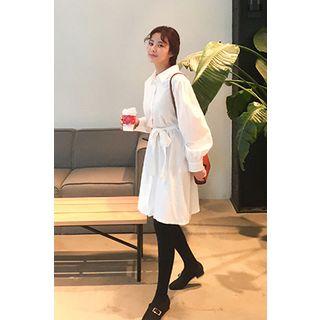 Plain Cotton Shirtdress With Sash