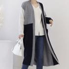 Color-block Wool Blend Long Cardigan
