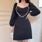 Long-sleeve Heart Accent Mini A-line Dress
