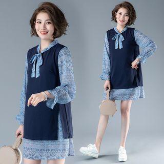 Mock Two-piece Print Chiffon Dress