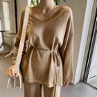 V-neck Sweater & Sash & Wide Pants Knit Set
