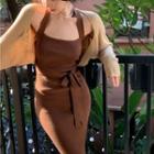 Haler-neck Knit Midi Sheath Dress / Cropped Cardigan