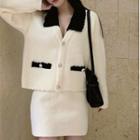 Two-tone Collared Cardigan / Mini A-line Skirt