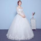 Open Back Lace 3/4-sleeve Wedding Ball Gown