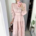 Long-sleeve Crinkle Maxi A-line Dress