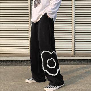 Flower Embroidered Loose Fit Pants