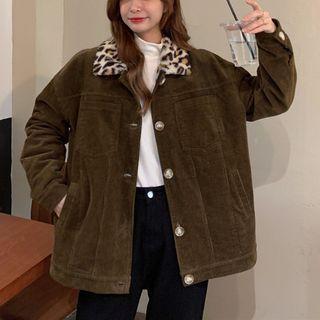 Leopard Lined Corduroy Button Jacket
