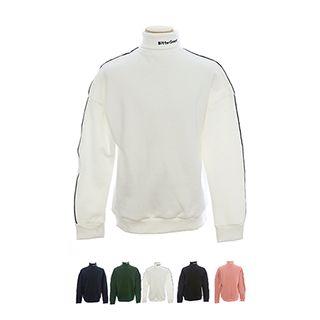 Turtle-neck Piped Letter-embroidered Pullover