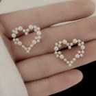 Heart Faux Pearl Earring 1 Pair - Stud Earring - Pearl White - One Size