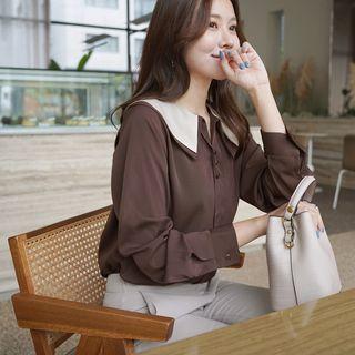 Layered-collar V-neck Blouse