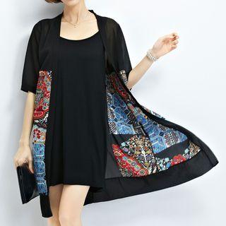 Patterned Panel Elbow Sleeve Light Coat