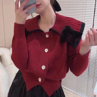 Collar Bow Accent Cardigan