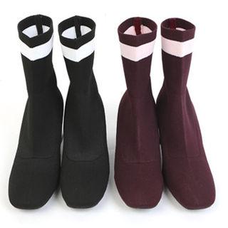 Contrast-trim Knit-detail Booties