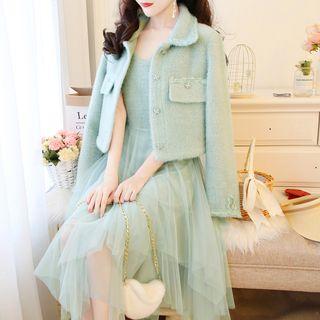 Set: Jewelry Jacket + Sleeveless Mesh-panel Dress