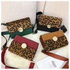 Faux Leather Leopard Patterned Panel Crossbody Bag