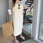 Pocket-detail Linen Suspender Dress Cream - One Size