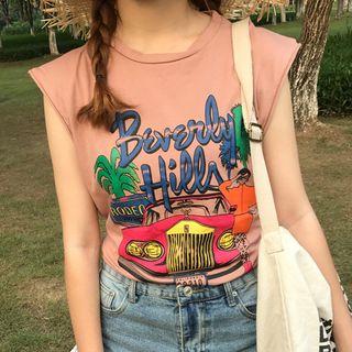 Print Sleeveless T-shirt With Belt