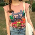 Print Sleeveless T-shirt With Belt