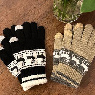 Touchscreen Deer Patterned Knit Gloves