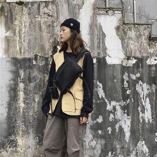 Set: Plain Crossbody Bag + Pouch Set - Black - One Size