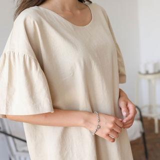 Bell-sleeve Linen Blend Shift Dress