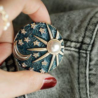 Moon & Sun Faux Pearl Brooch