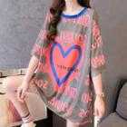 Short-sleeve Lettering Heart Print T-shirt As Shown In Figure - One Size