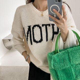 Drop-shoulder Woolen Letter Sweater