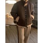 Belted-detail Faux-shearling Zip-up Jacket