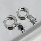 Gemstone Earring 1 Pair - Black & White Rhinestone - Silver - One Size