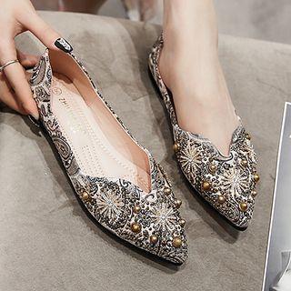 Floral Embroidered Dorsay Flats