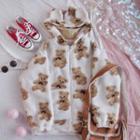 Bear Pattern Fleece Zip Hoodie