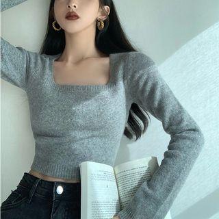 Square-neck Skinny Knit Crop Top