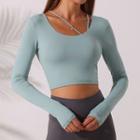 Asymmetrical Long-sleeve Sports Crop T-shirt
