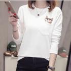 Long-sleeve Cat Embroidered T-shirt