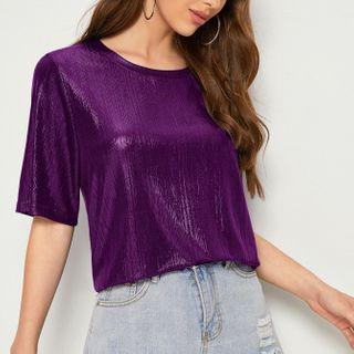 Short-sleeve Glitter Round Neck Tee