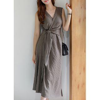 Wrap-front Sleeveless Maxi Stripe Dress
