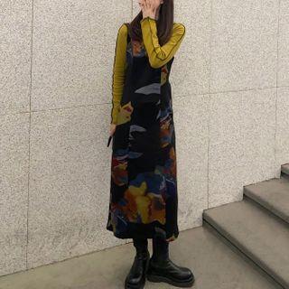 Sleeveless Printed Midi Dress / Turtleneck Top
