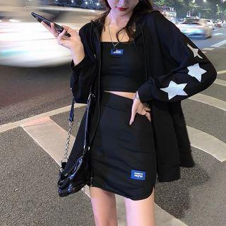 Star Printed Hoodie/ Bandeau Top+mini Skirt