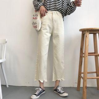 Asymmetric Hem Straight-leg Jeans