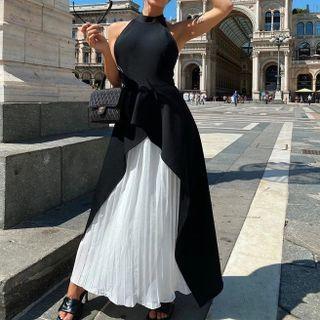 Halter Two Tone Maxi A-line Dress