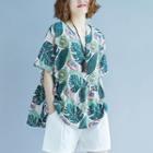 Short-sleeve Leaf Print Blouse As Shown In Figure - One Size