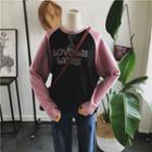 Long-sleeve Color Block Lettering Embroidered T-shirt
