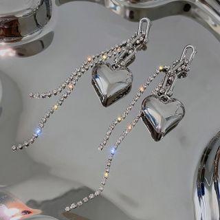 Fringed Heart Drop Earring 1 Pair - Silver - One Size